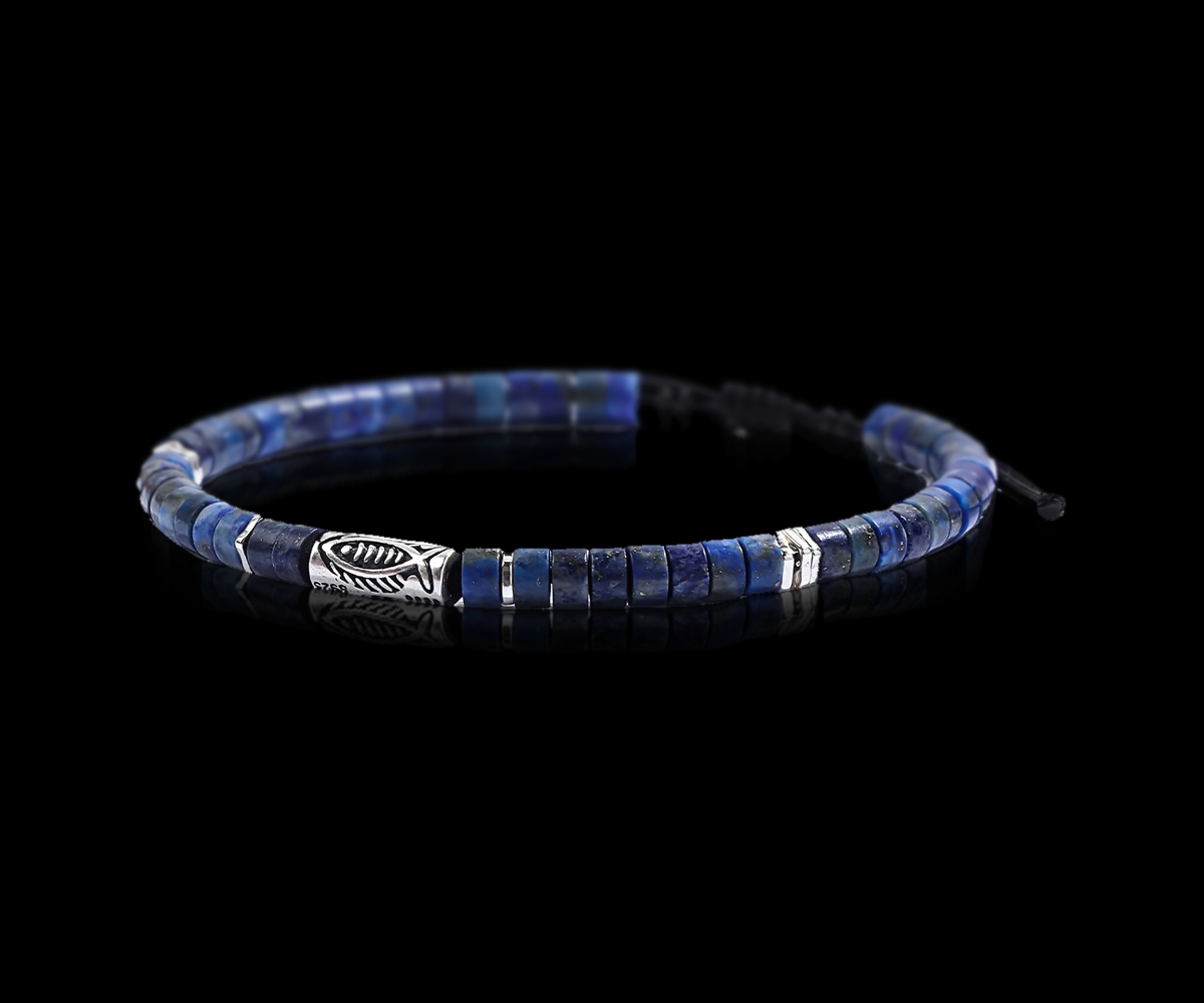 Lapis Koi Bracelet on a dark background