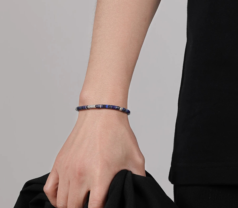 Lapis Koi Bracelet worn on the wrist