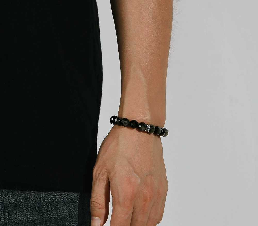 Silver Obsidian Bracelet worn on the wrist